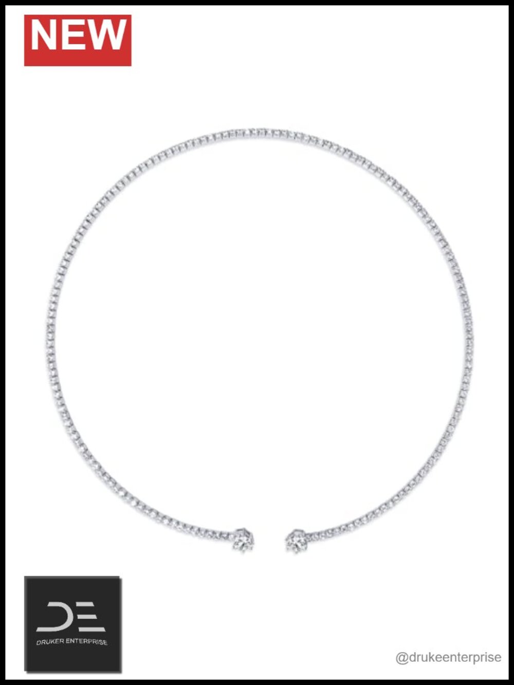 Heart Moissanite Cuff Choker Necklace for Women, Sterling Silver